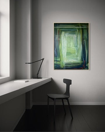 48" x 36" Acrylic and Oil Stick on Canvas | Green Abstract