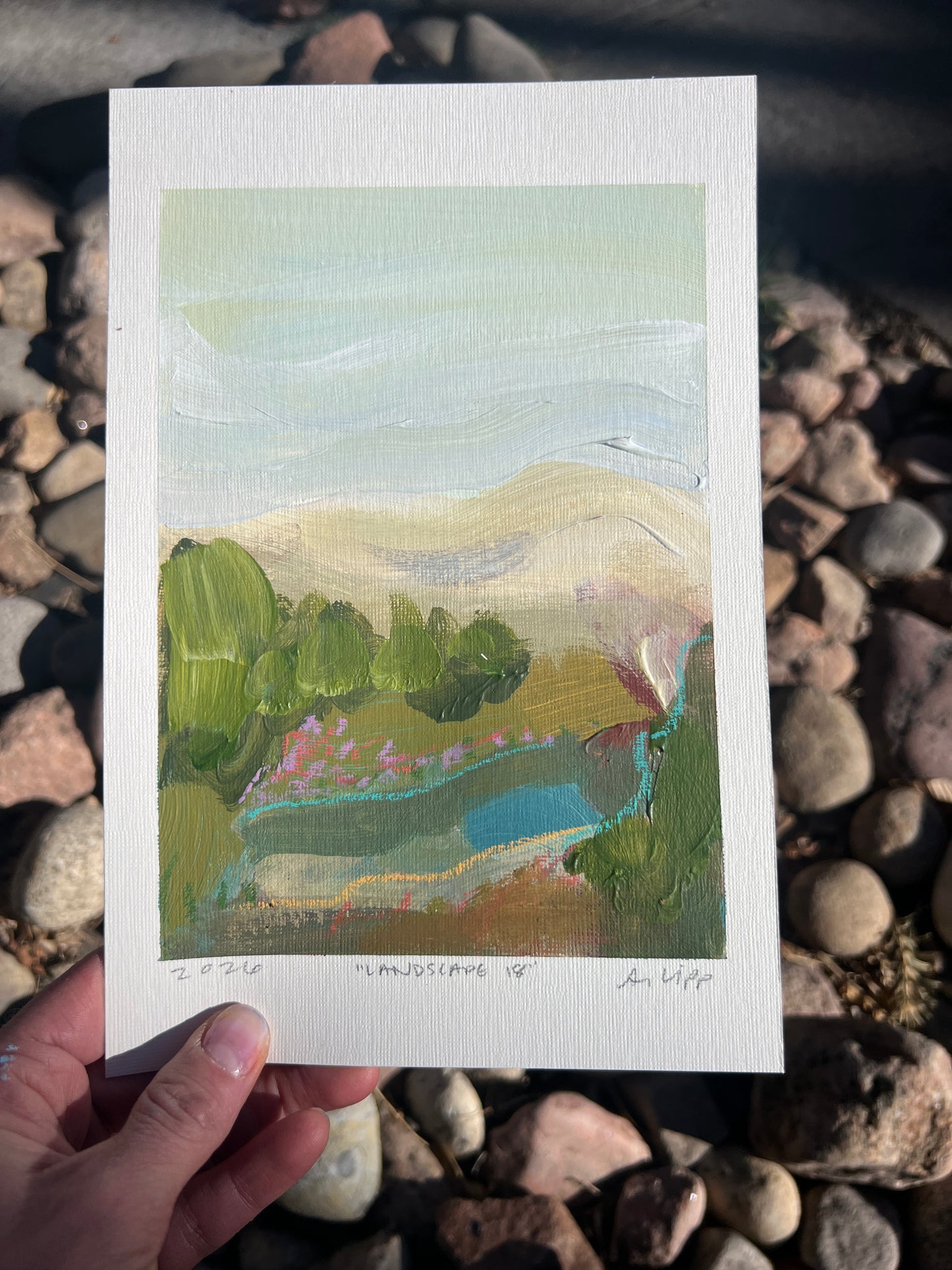 7"x5" Abstract Landscape: Acrylic and Oil Stick on Paper