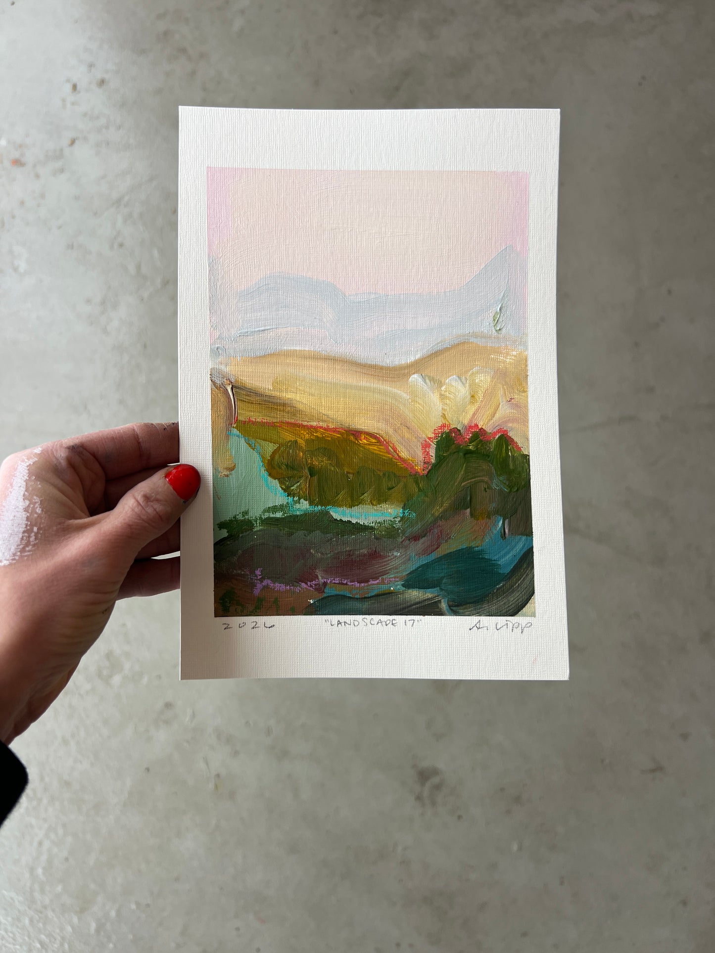 7"x5" Abstract Landscape: Acrylic and Oil Stick on Paper