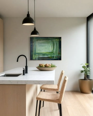 (PENDING SALE) 36" x 48" Acrylic and Oil Stick on Canvas | Green Abstract