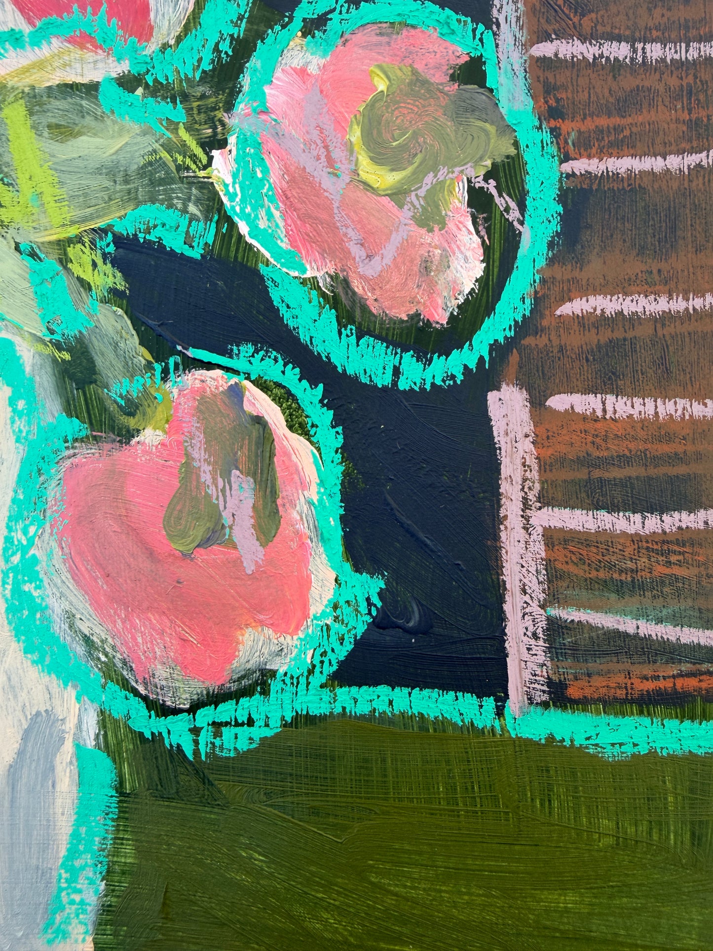 12" x 9" Abstract Floral: Acrylic and Oil Pastel on Paper