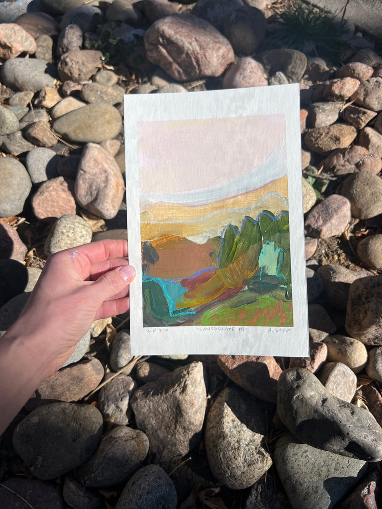 7"x5" Abstract Landscape: Acrylic and Oil Stick on Paper