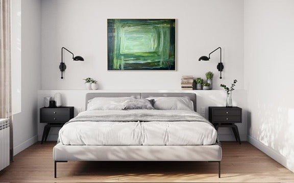 (PENDING SALE) 36" x 48" Acrylic and Oil Stick on Canvas | Green Abstract