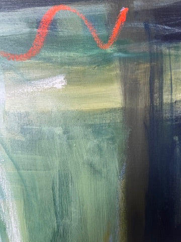 (PENDING SALE) 36" x 48" Acrylic and Oil Stick on Canvas | Green Abstract