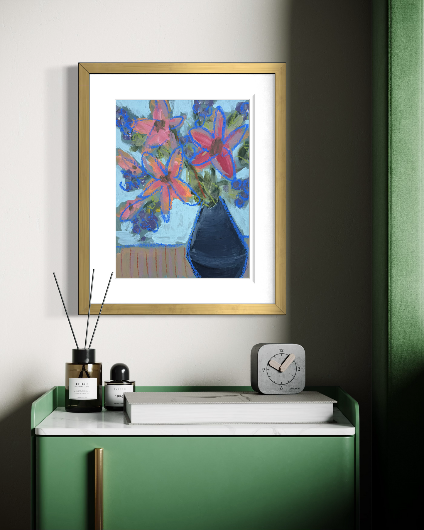 12" x 9" Abstract Floral: Acrylic and Oil Pastel on Paper