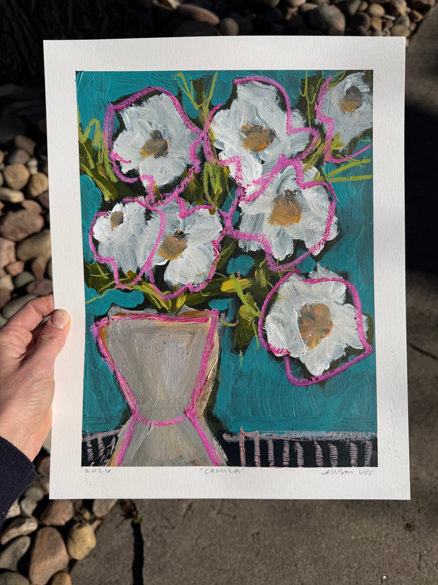 12" x 9" Abstract Floral: Acrylic and Oil Pastel on Paper