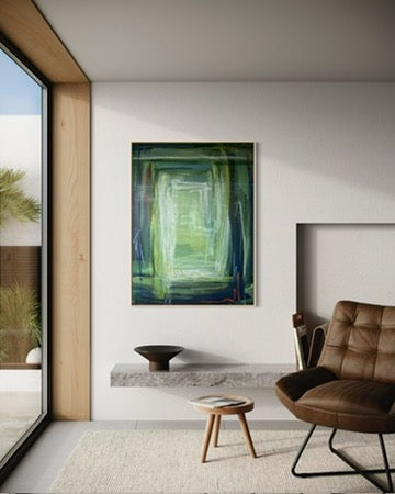 48" x 36" Acrylic and Oil Stick on Canvas | Green Abstract