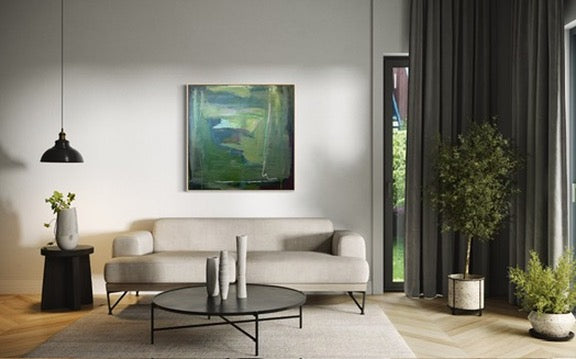 36" x 36" Green Abstract Painting | Acrylic and Oil Stick on Canvas