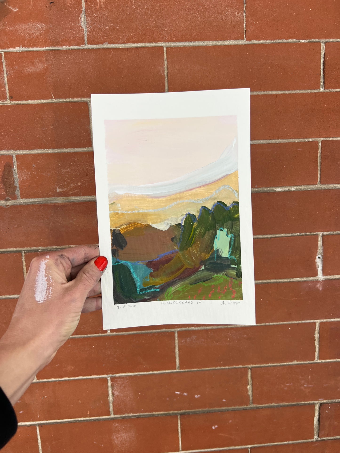 7"x5" Abstract Landscape: Acrylic and Oil Stick on Paper