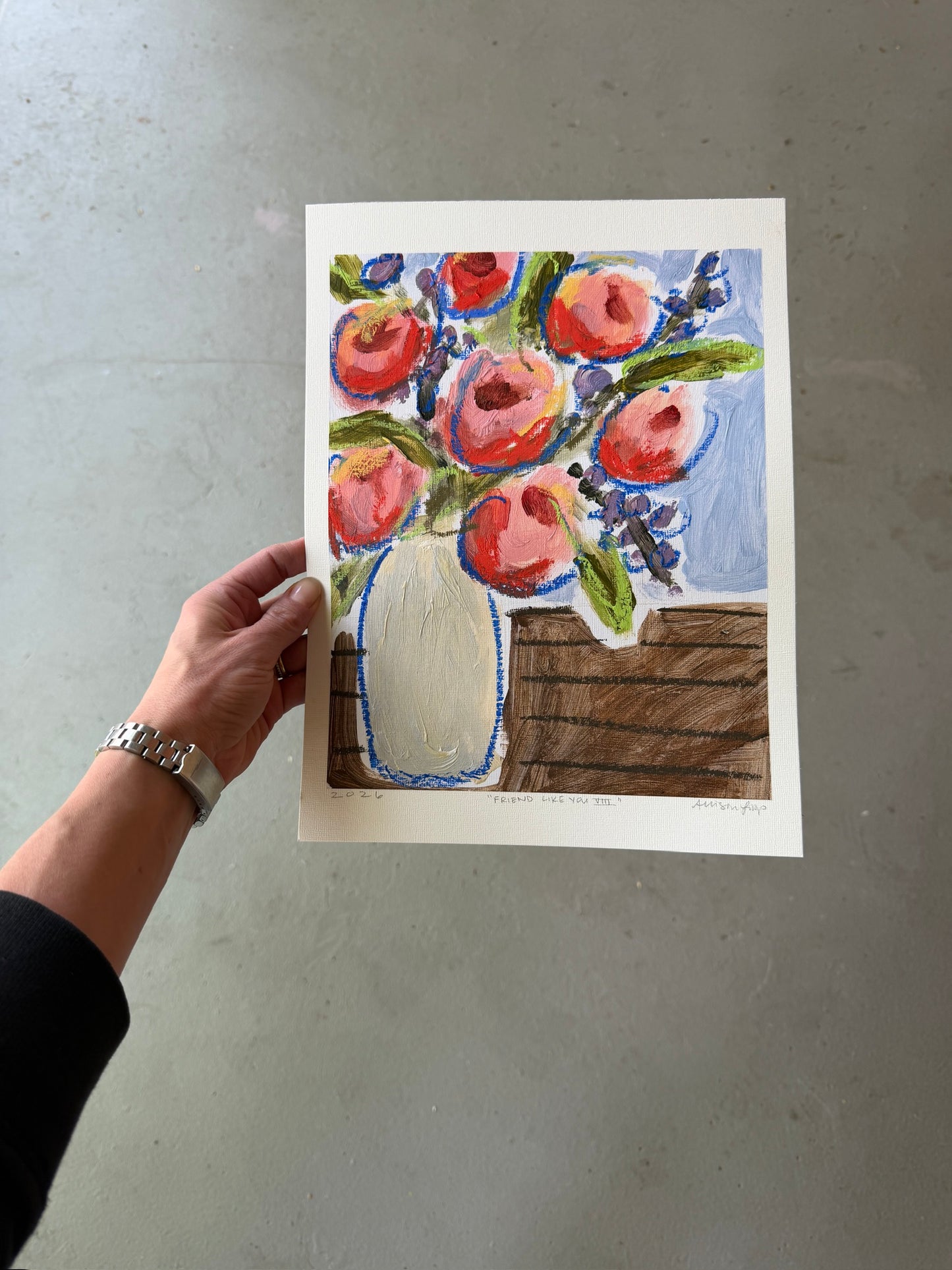 10" x 8" Abstract Floral Bouquet Paintings | Original, Acrylic and Oil Pastel on Paper
