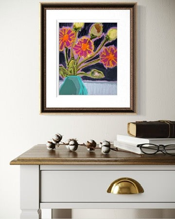 10" x 8" Abstract Dandelion Floral Paintings | Original, Acrylic and Oil Pastel on Paper