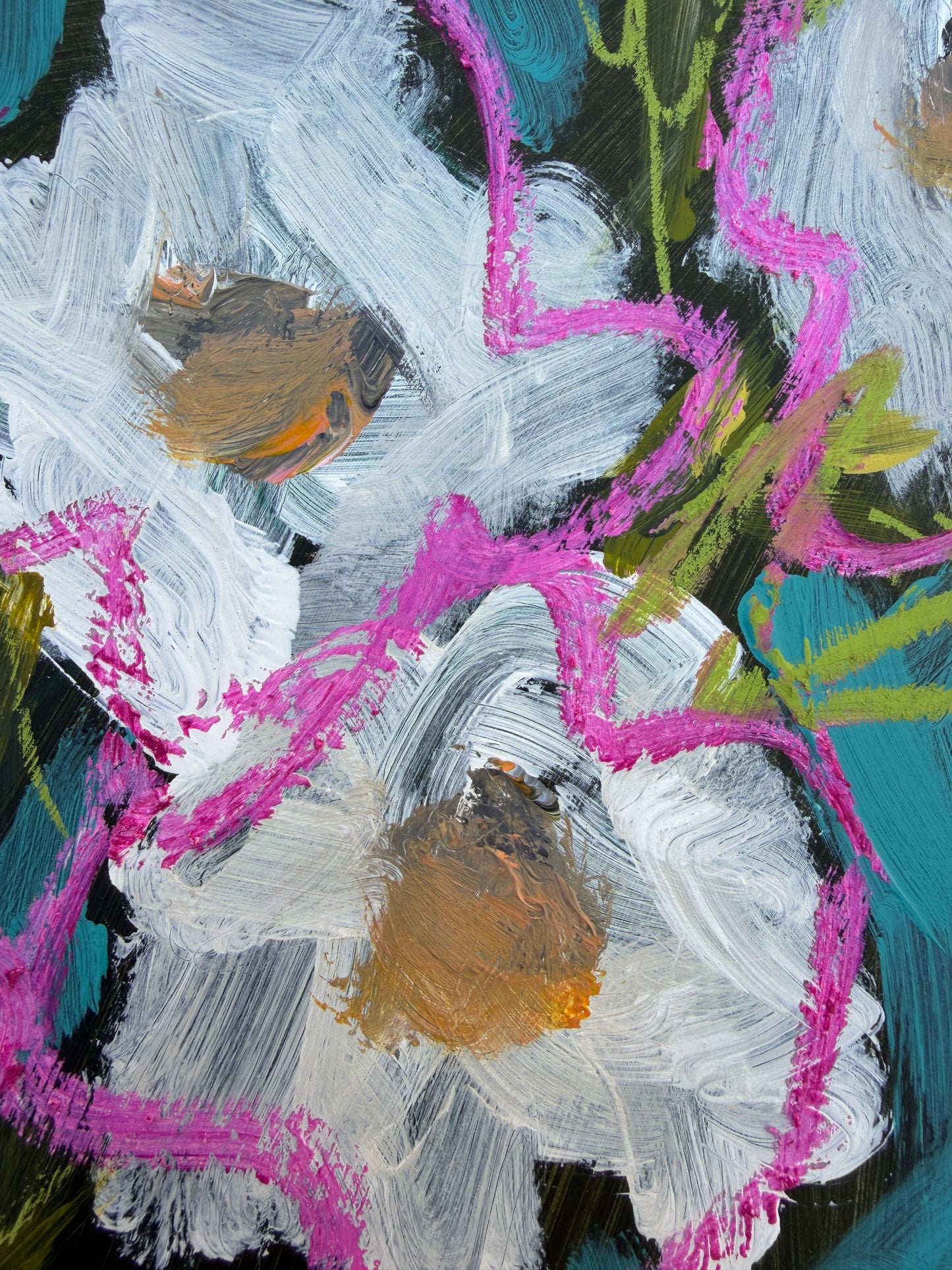 12" x 9" Abstract Floral: Acrylic and Oil Pastel on Paper