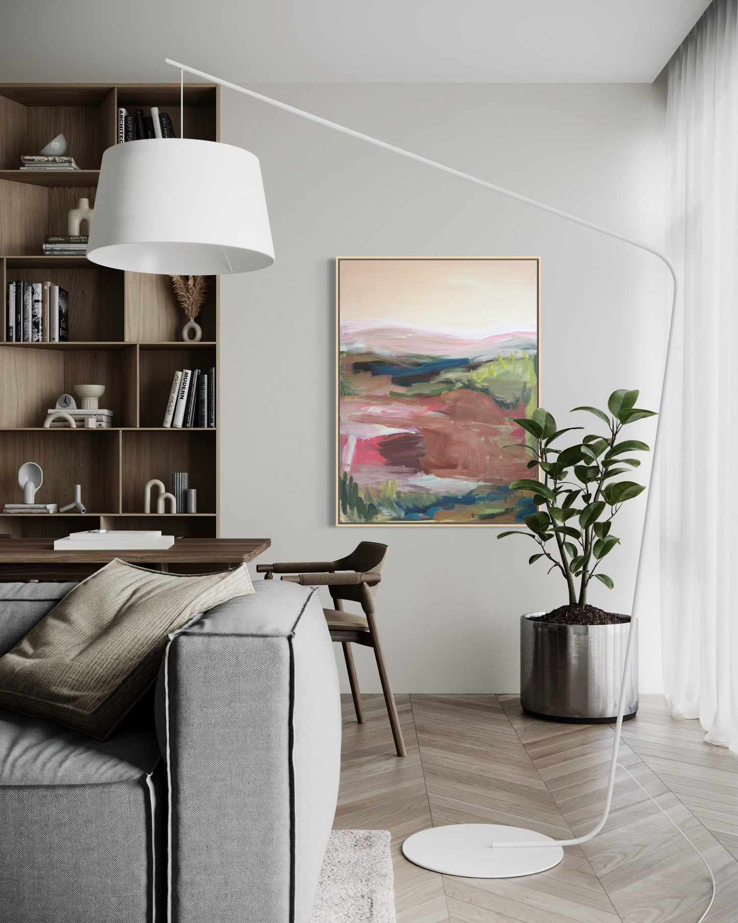 48" x 36" Abstract Landscape | Acrylic and oil stick on canvas | "It's pronounced 'aubergine' I"