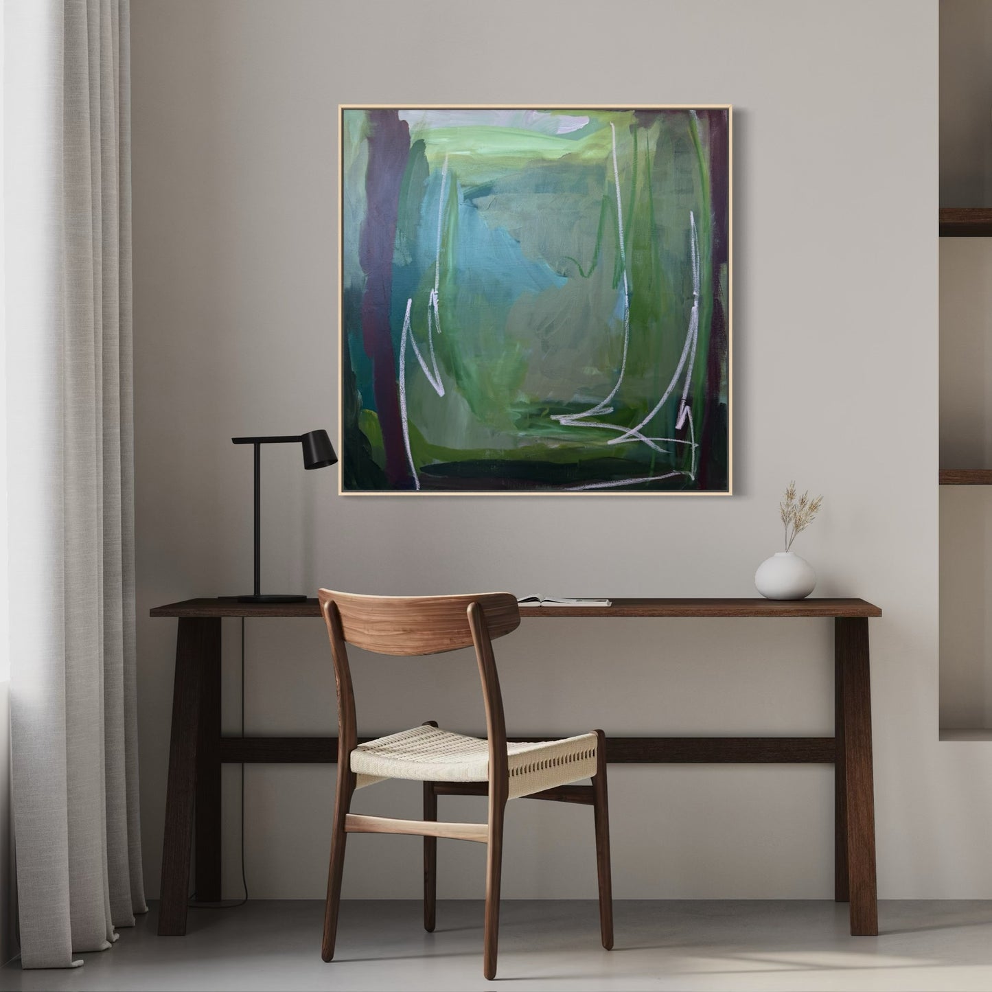 36" x 36" Green Abstract Painting | Acrylic and Oil Stick on Canvas