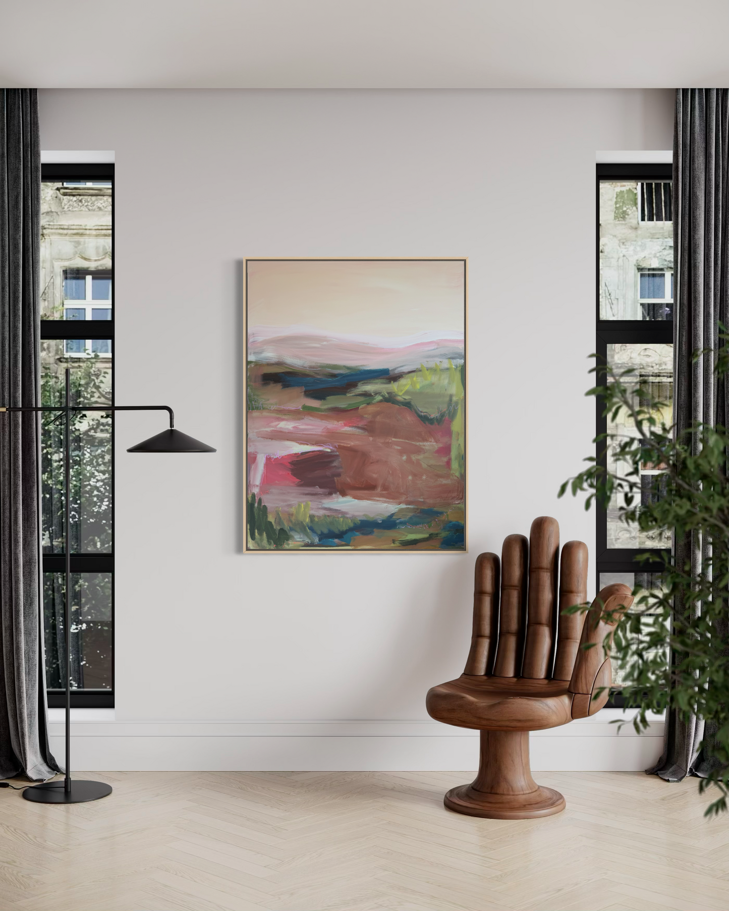 48" x 36" Abstract Landscape | Acrylic and oil stick on canvas | "It's pronounced 'aubergine' I"