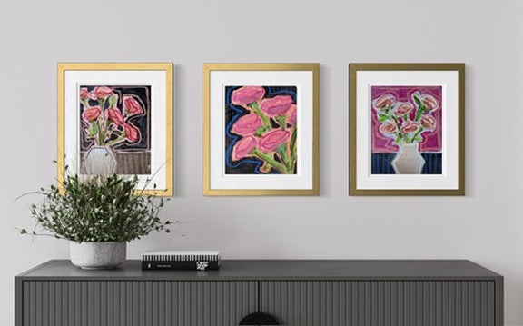 10" x 8" Abstract Carnation Floral Paintings | Original, Acrylic and Oil Pastel on Paper