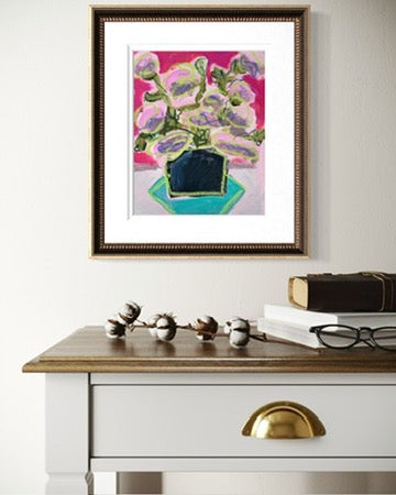 10" x 8" Abstract Carnation Floral Paintings | Original, Acrylic and Oil Pastel on Paper
