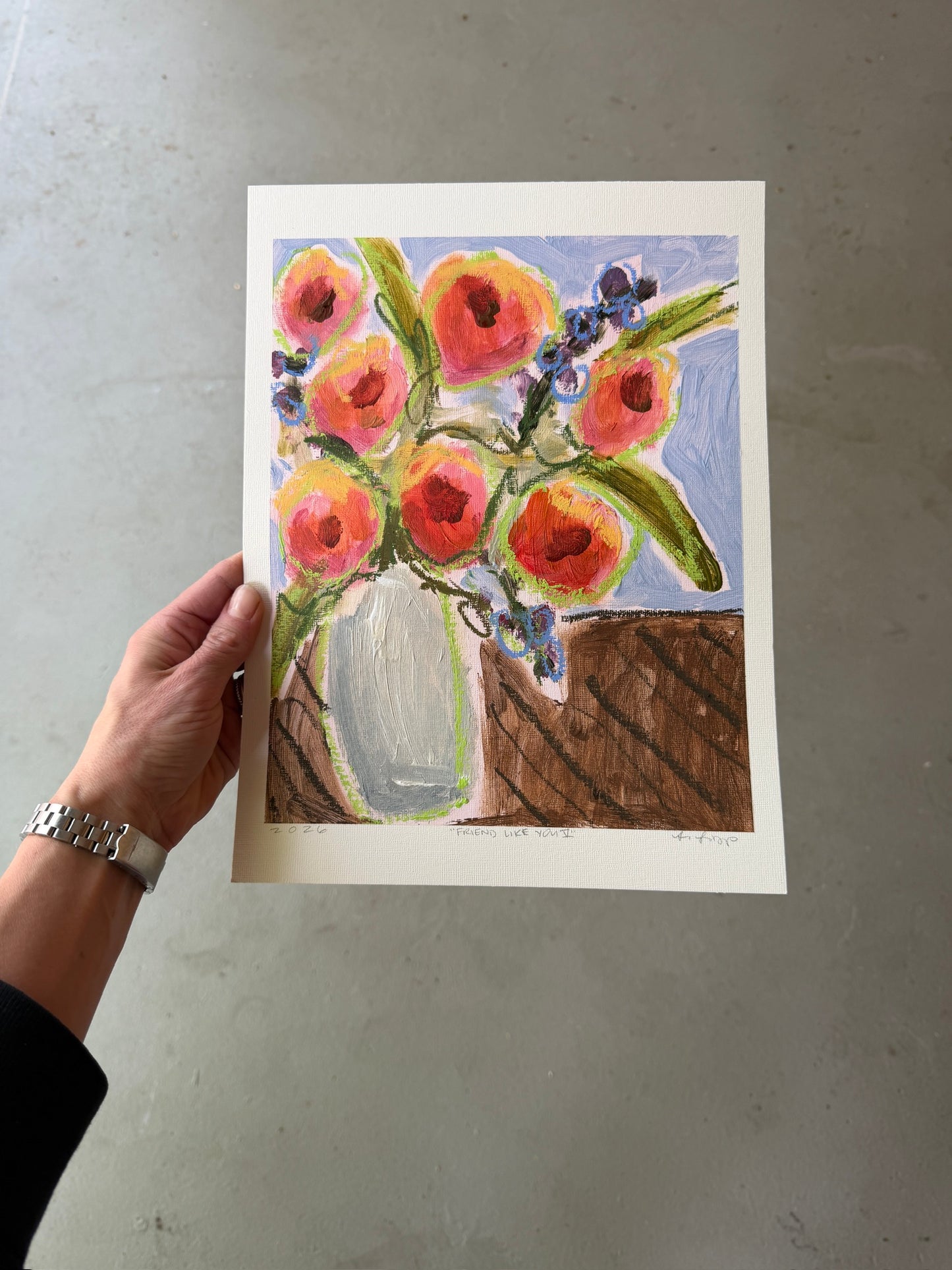 10" x 8" Abstract Floral Bouquet Paintings | Original, Acrylic and Oil Pastel on Paper