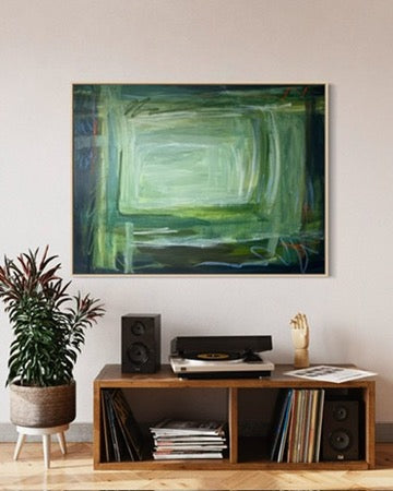 (PENDING SALE) 36" x 48" Acrylic and Oil Stick on Canvas | Green Abstract