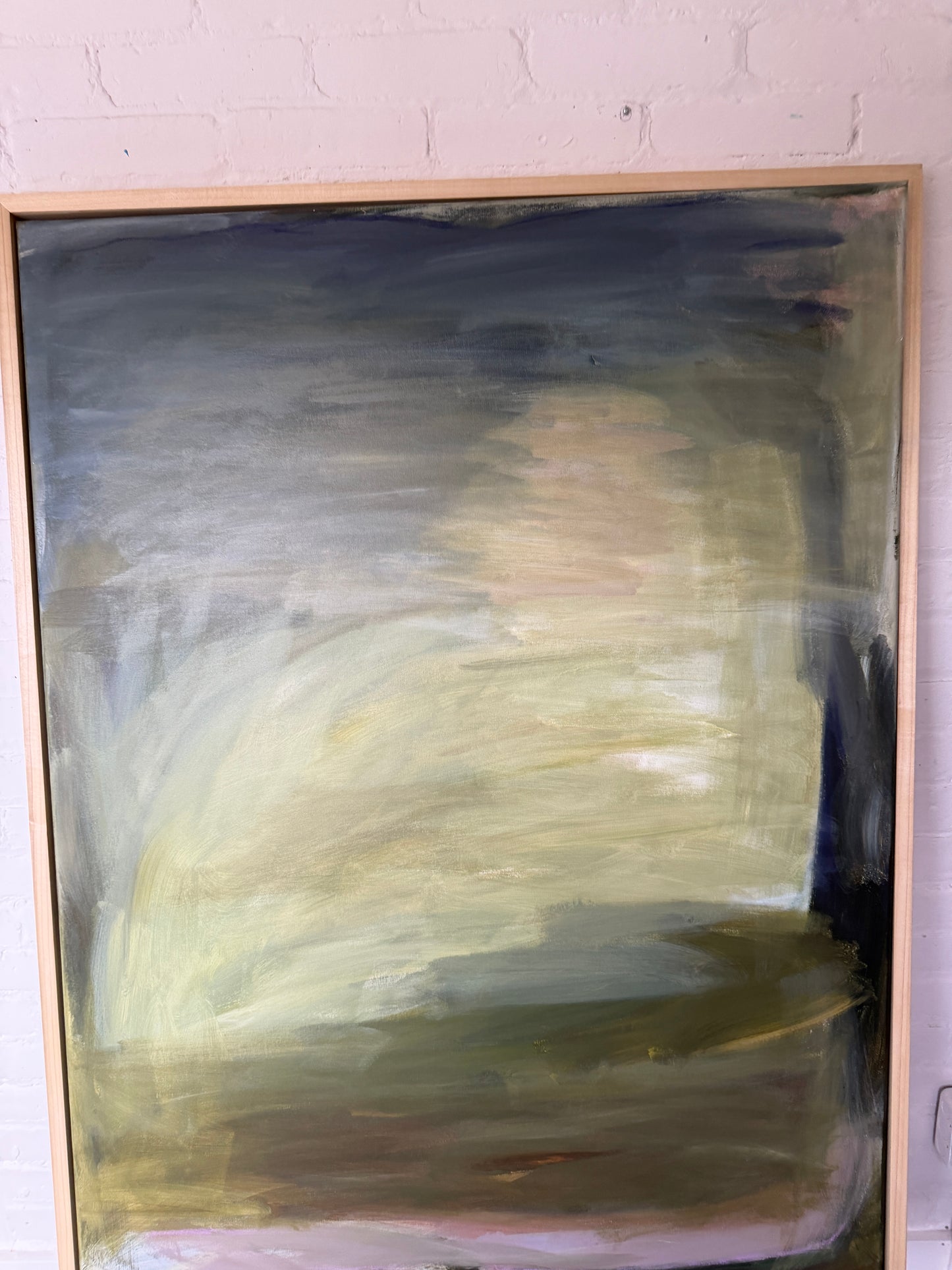 48" x 36" Abstract Landscape | Acrylic and oil stick on canvas | "Foggy Day in Spring, II"