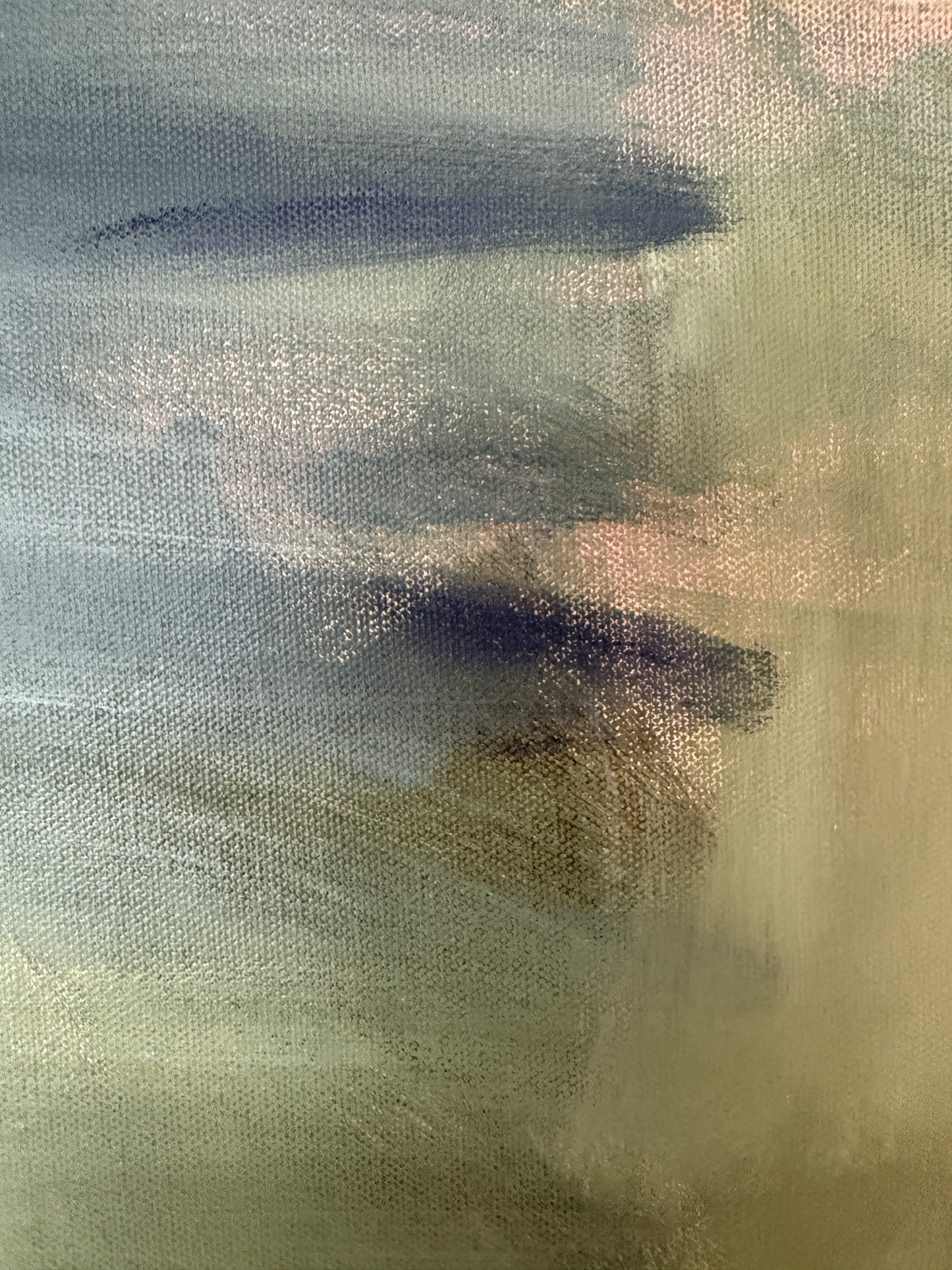 48" x 36" Abstract Landscape | Acrylic and oil stick on canvas | "Foggy Day in Spring, II"