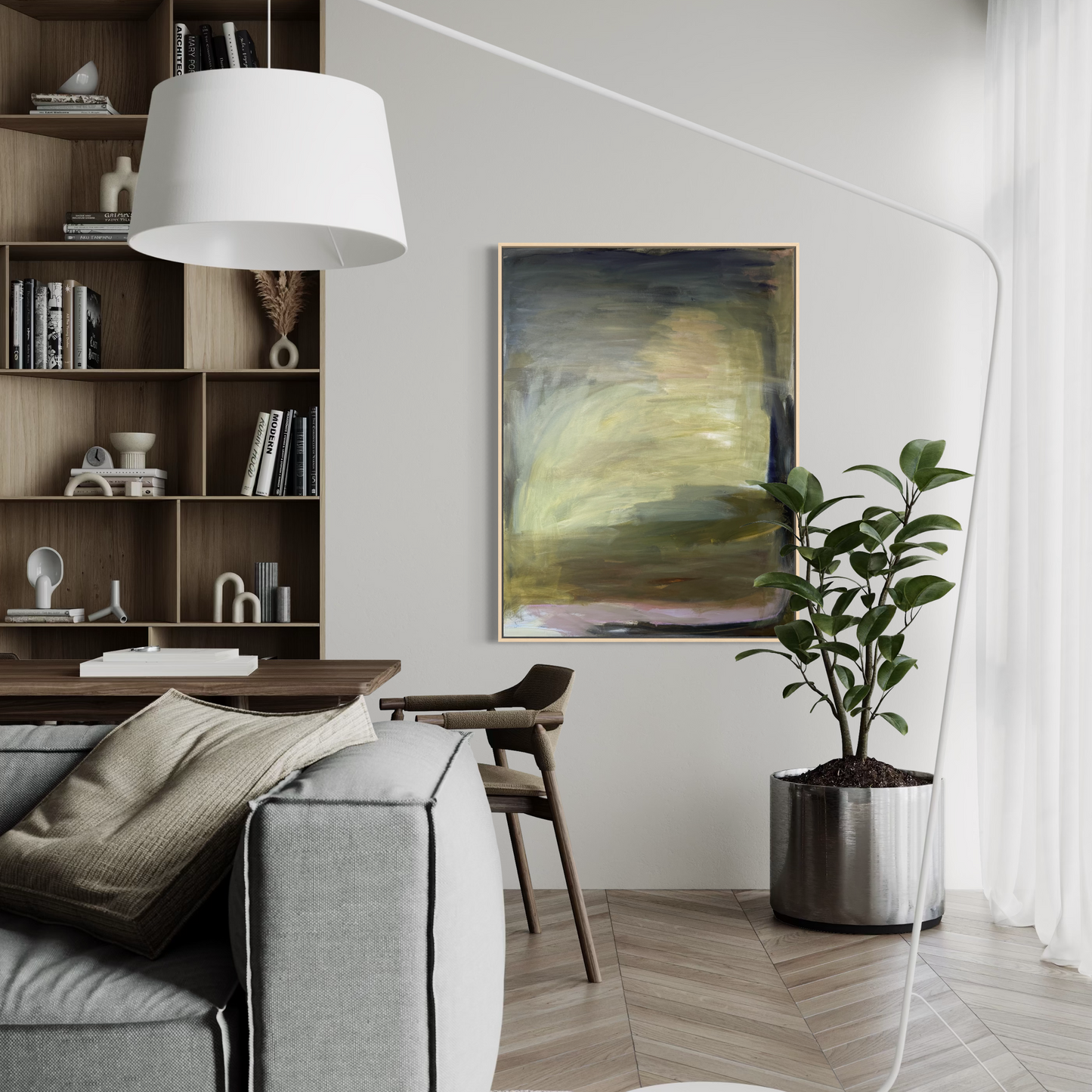 48" x 36" Abstract Landscape | Acrylic and oil stick on canvas | "Foggy Day in Spring, II"
