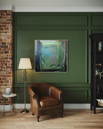 36" x 36" Green Abstract Painting | Acrylic and Oil Stick on Canvas