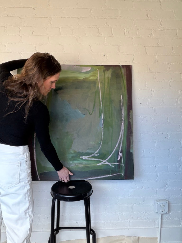 36" x 36" Green Abstract Painting | Acrylic and Oil Stick on Canvas