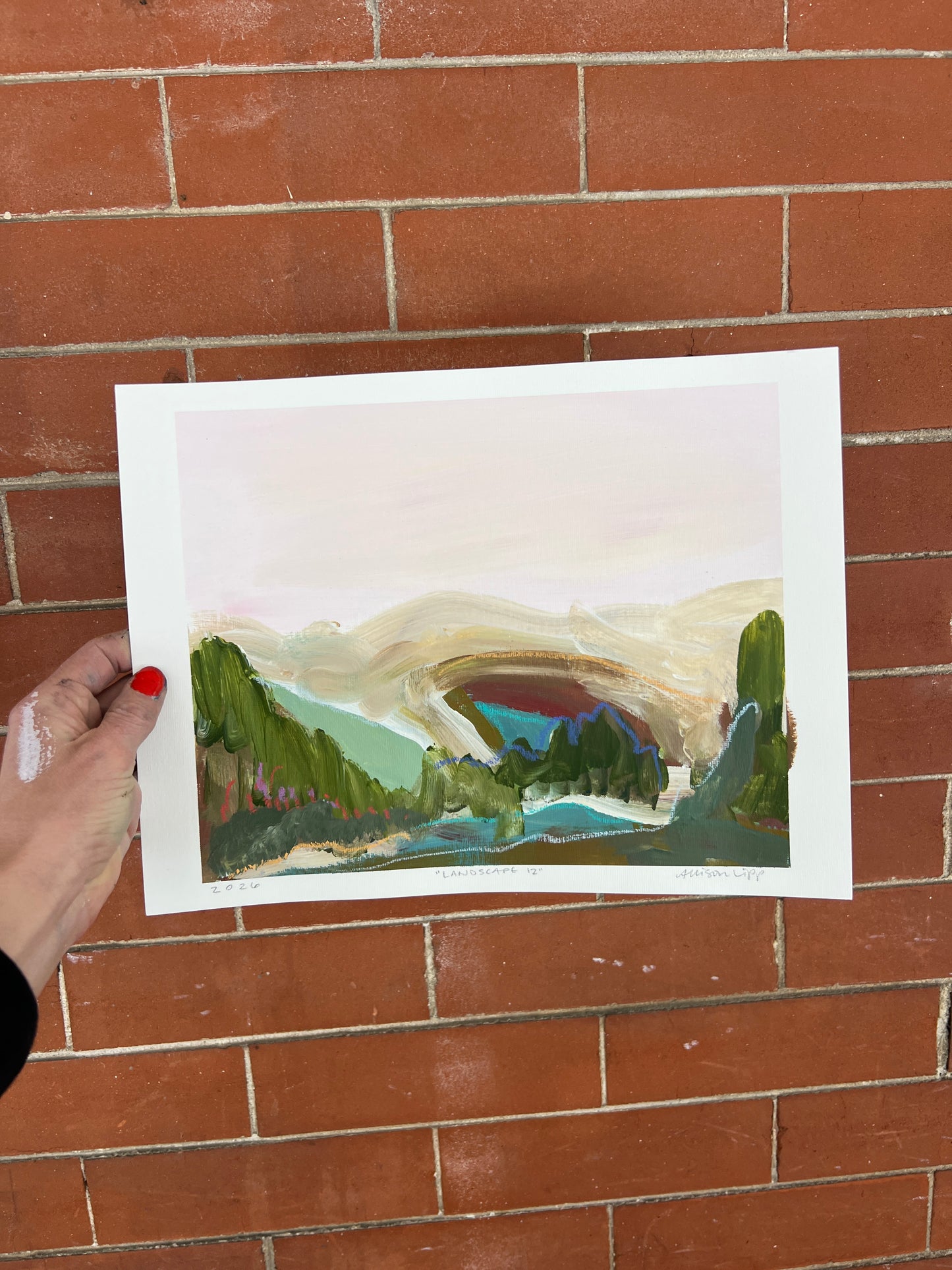 8"x10" Abstract Landscape: Acrylic and Oil Stick on Paper