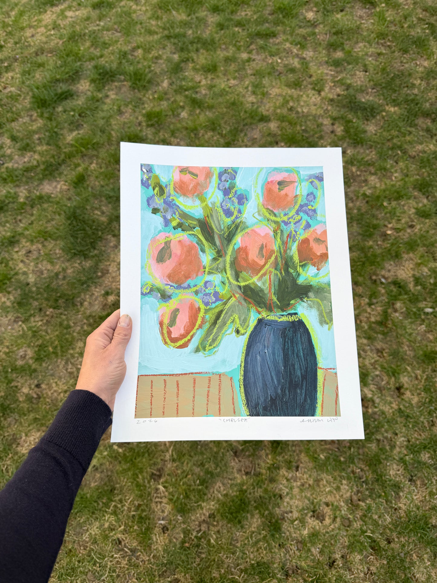 12" x 9" Abstract Floral: Acrylic and Oil Pastel on Paper
