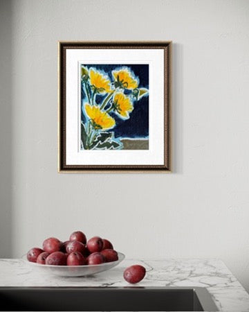 10" x 8" Abstract Dandelion Floral Paintings | Original, Acrylic and Oil Pastel on Paper