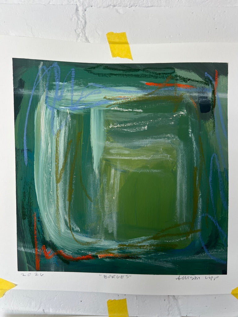 10" x 10" Green Abstract on Paper