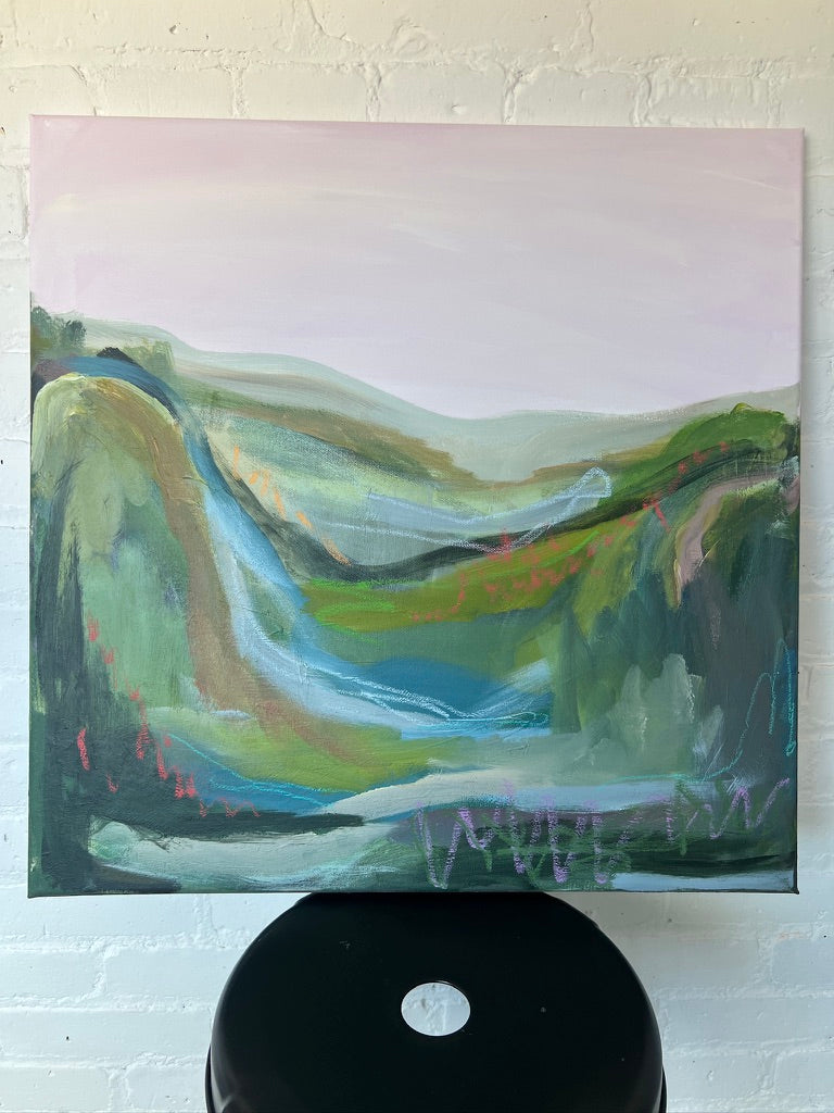 24" x 24" Abstract Landscape: Acrylic and Oil Stick on Canvas
