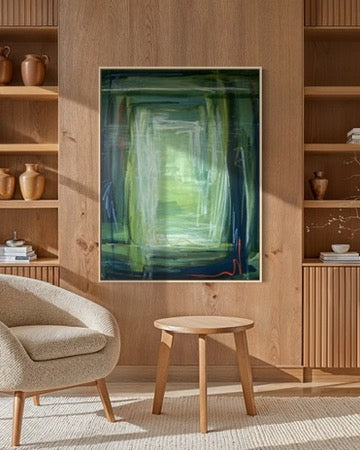 48" x 36" Acrylic and Oil Stick on Canvas | Green Abstract