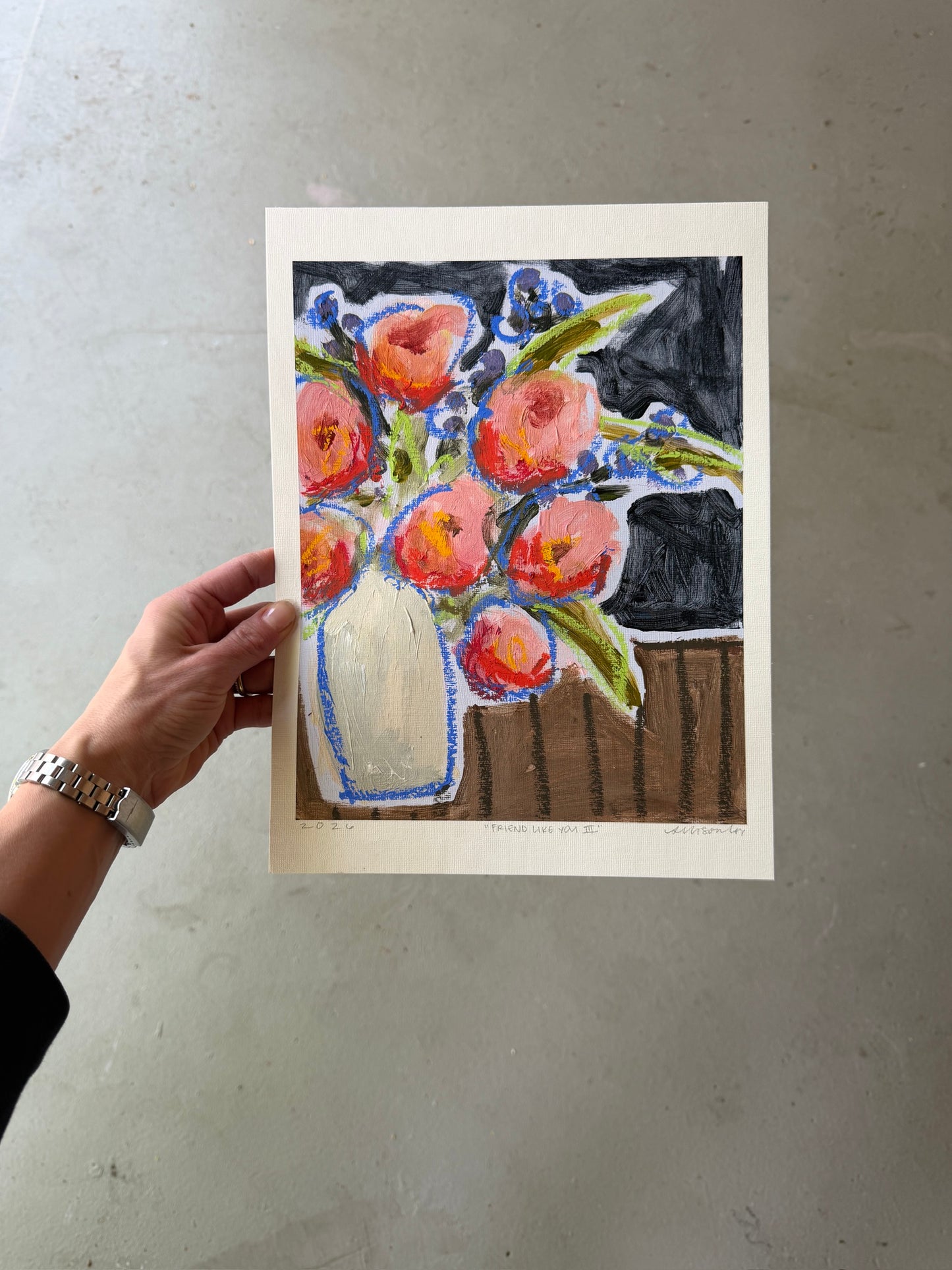 10" x 8" Abstract Floral Bouquet Paintings | Original, Acrylic and Oil Pastel on Paper