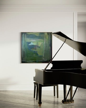 36" x 36" Green Abstract Painting | Acrylic and Oil Stick on Canvas