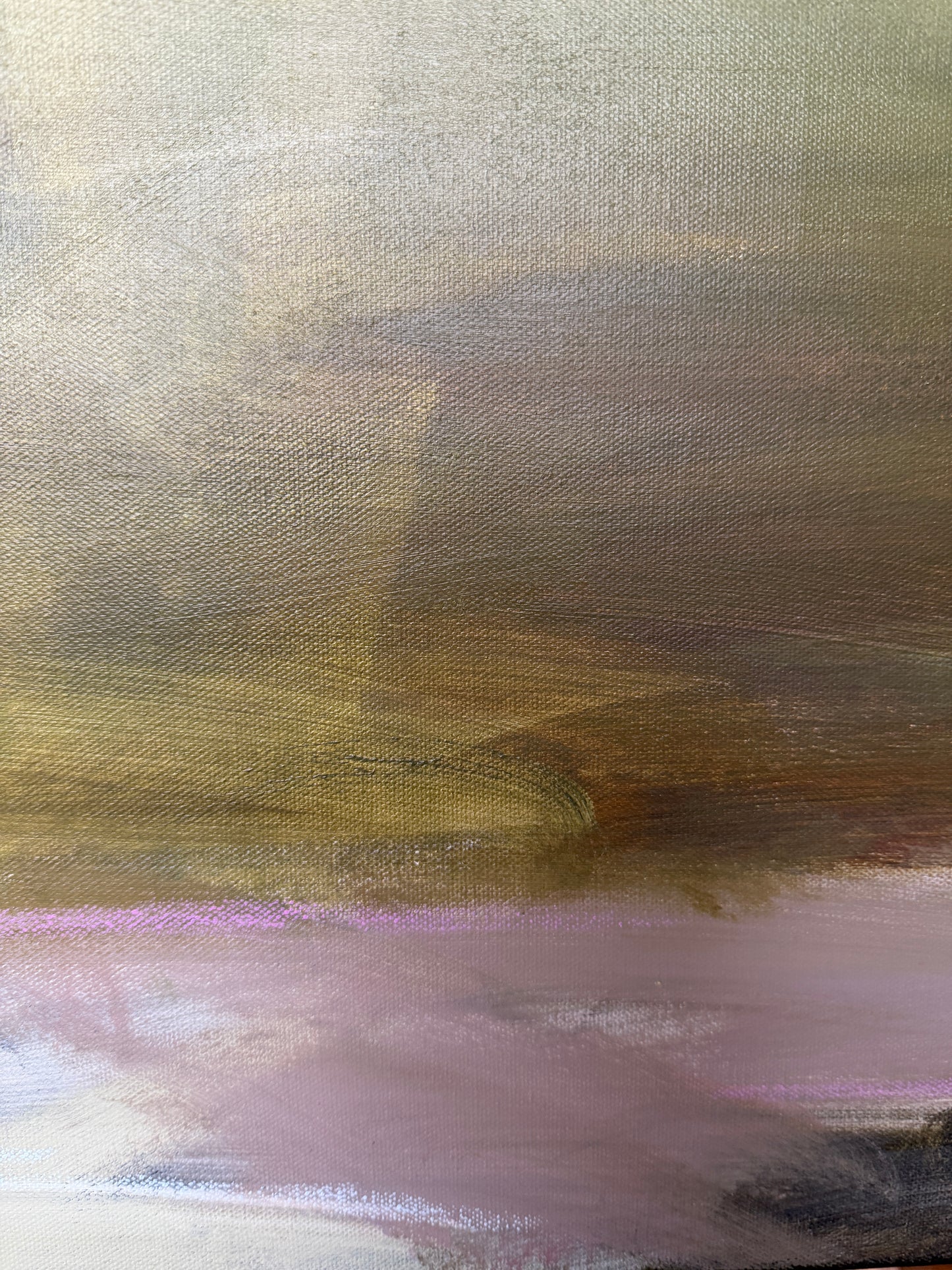 48" x 36" Abstract Landscape | Acrylic and oil stick on canvas | "Foggy Day in Spring, II"