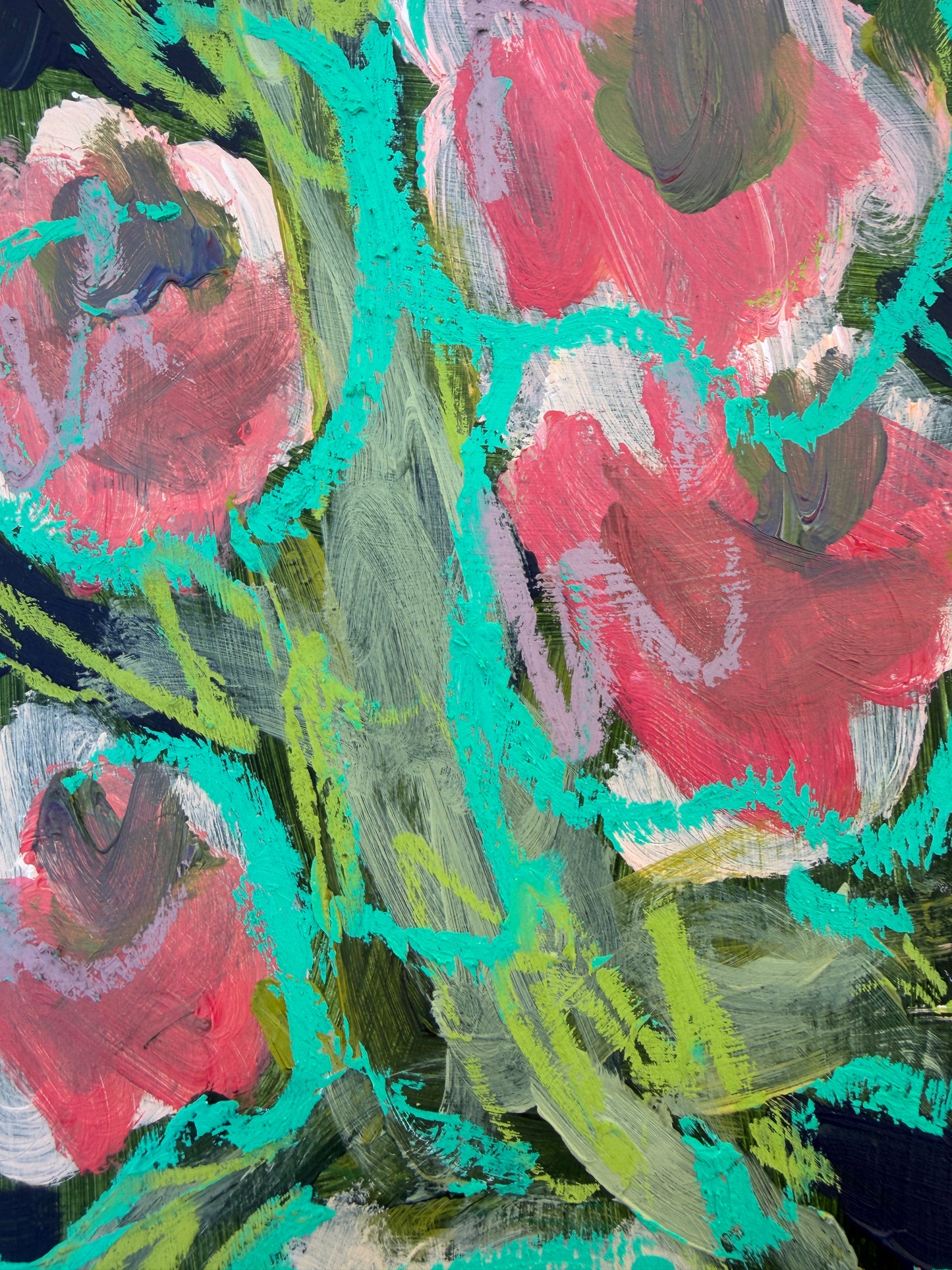 12" x 9" Abstract Floral: Acrylic and Oil Pastel on Paper