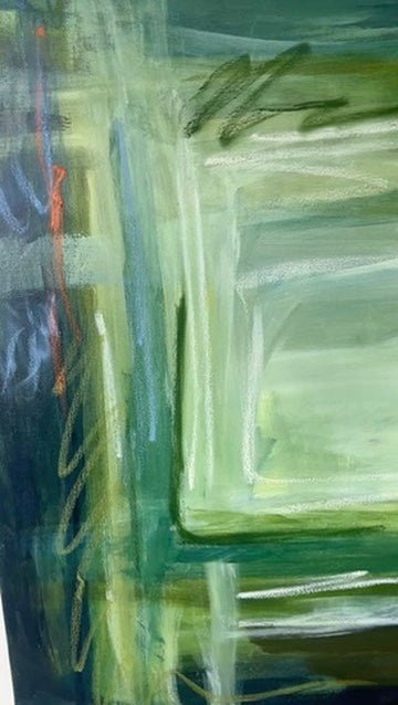 (PENDING SALE) 36" x 48" Acrylic and Oil Stick on Canvas | Green Abstract