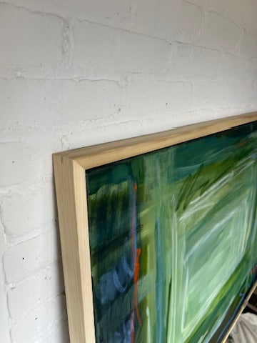 (PENDING SALE) 36" x 48" Acrylic and Oil Stick on Canvas | Green Abstract