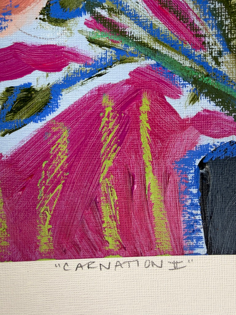 10" x 8" Abstract Carnation Floral Paintings | Original, Acrylic and Oil Pastel on Paper