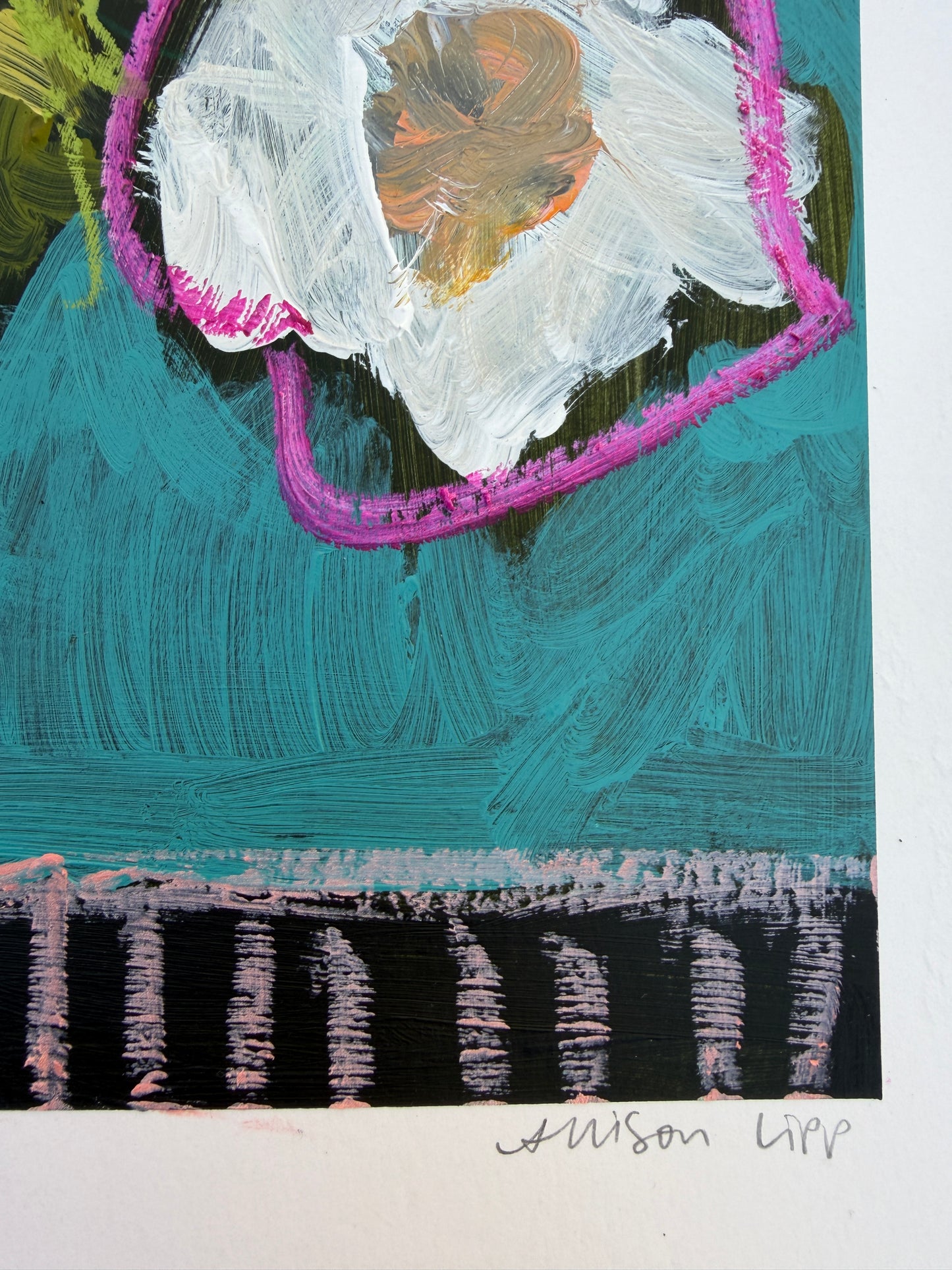 12" x 9" Abstract Floral: Acrylic and Oil Pastel on Paper