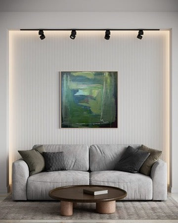 36" x 36" Green Abstract Painting | Acrylic and Oil Stick on Canvas