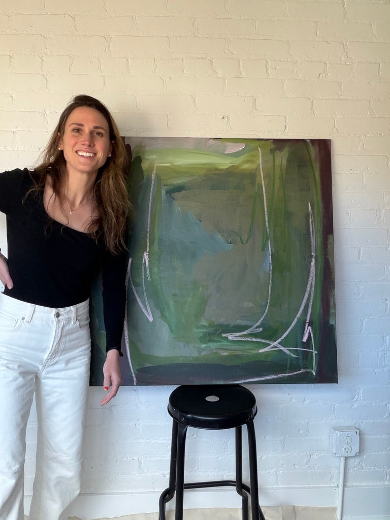 36" x 36" Green Abstract Painting | Acrylic and Oil Stick on Canvas