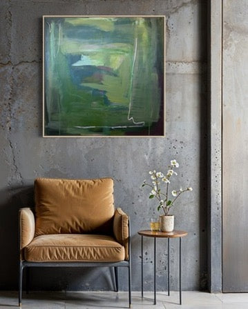 36" x 36" Green Abstract Painting | Acrylic and Oil Stick on Canvas