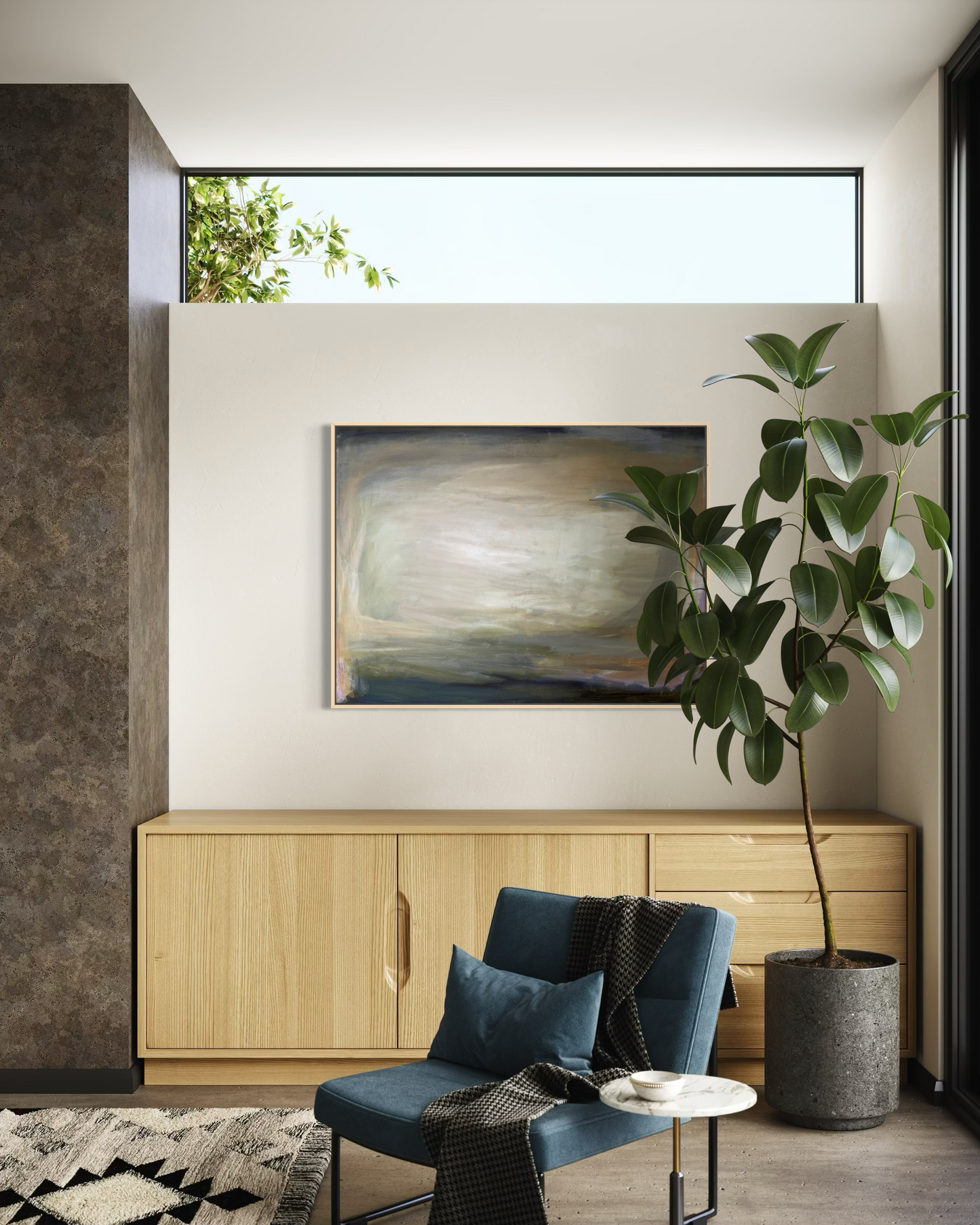 36" x 48" Abstract Landscape | Acrylic and oil stick on canvas | "Foggy Day in Spring, I"