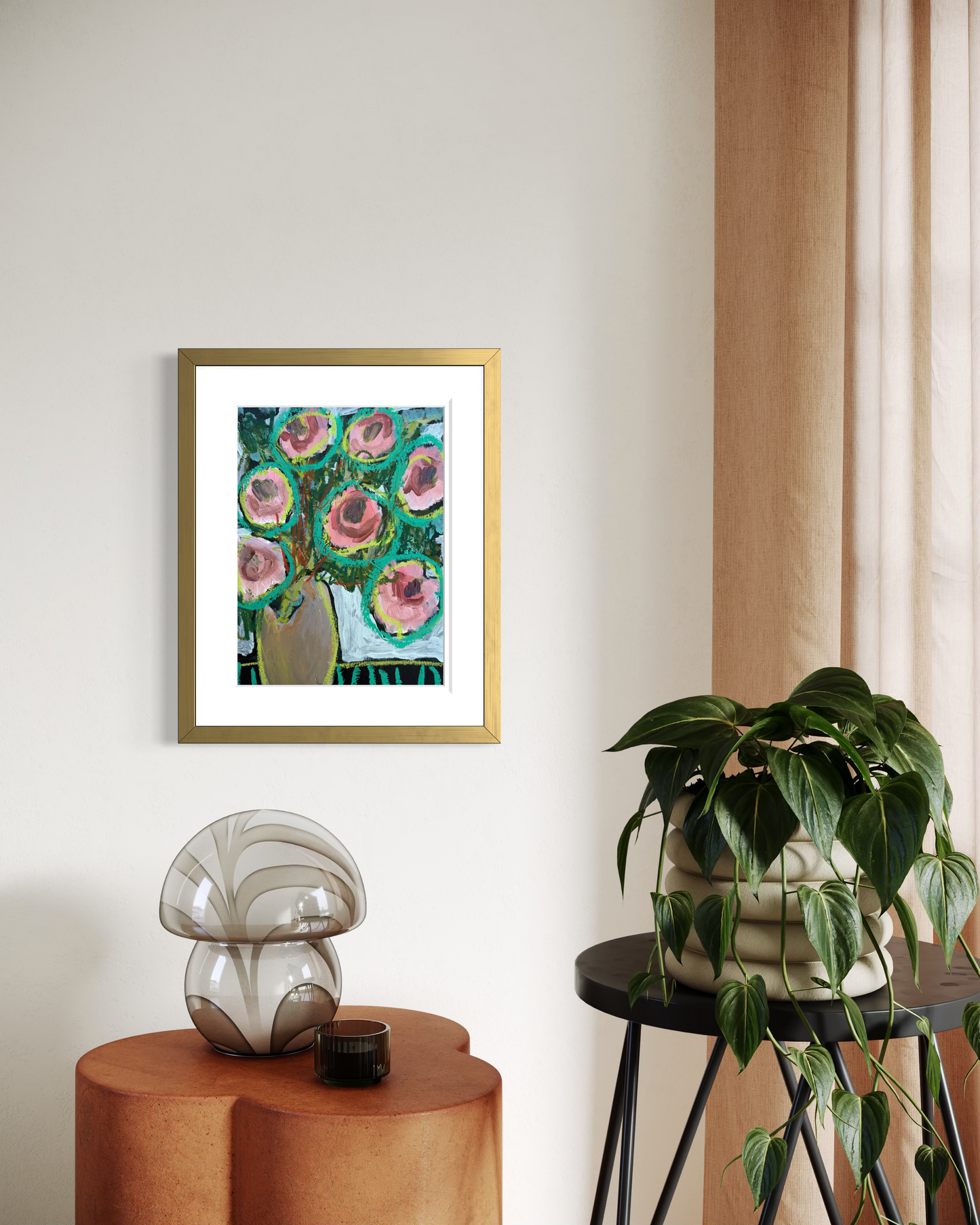 12" x 9" Abstract Floral: Acrylic and Oil Pastel on Paper