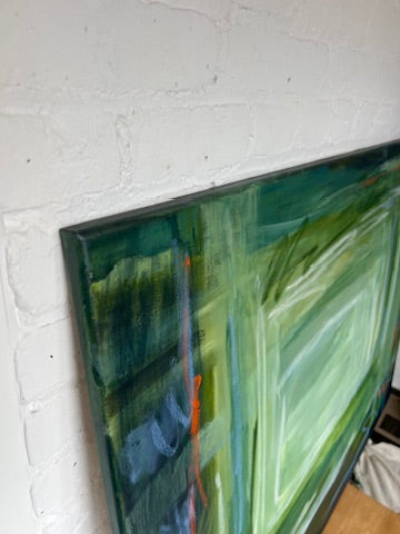 (PENDING SALE) 36" x 48" Acrylic and Oil Stick on Canvas | Green Abstract