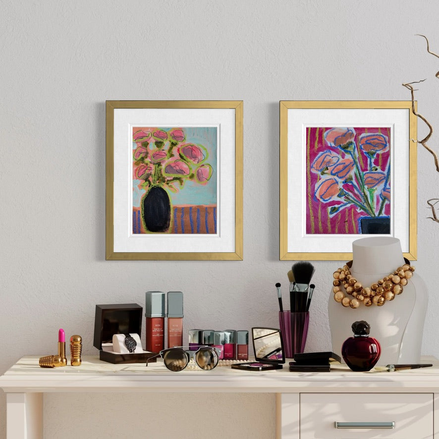 10" x 8" Abstract Carnation Floral Paintings | Original, Acrylic and Oil Pastel on Paper