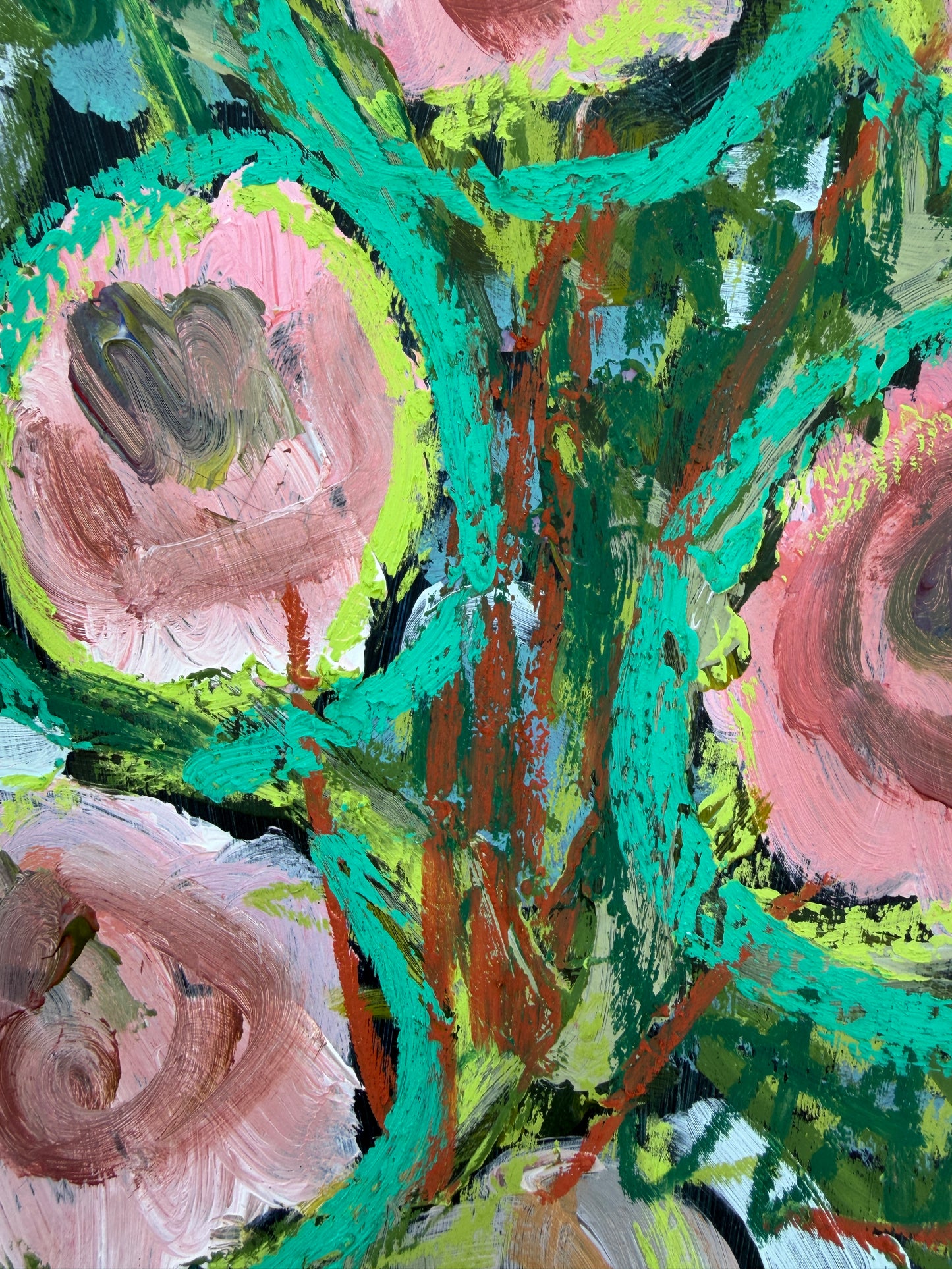 12" x 9" Abstract Floral: Acrylic and Oil Pastel on Paper